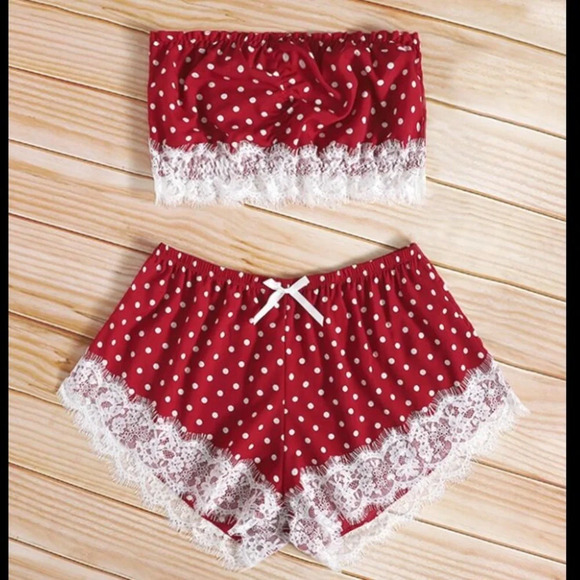 3 for $10 🛍️ SHEIN Polka Dot Lace Trim Bandeau & Shorts Lingerie Set NWT - Picture 5 of 6
